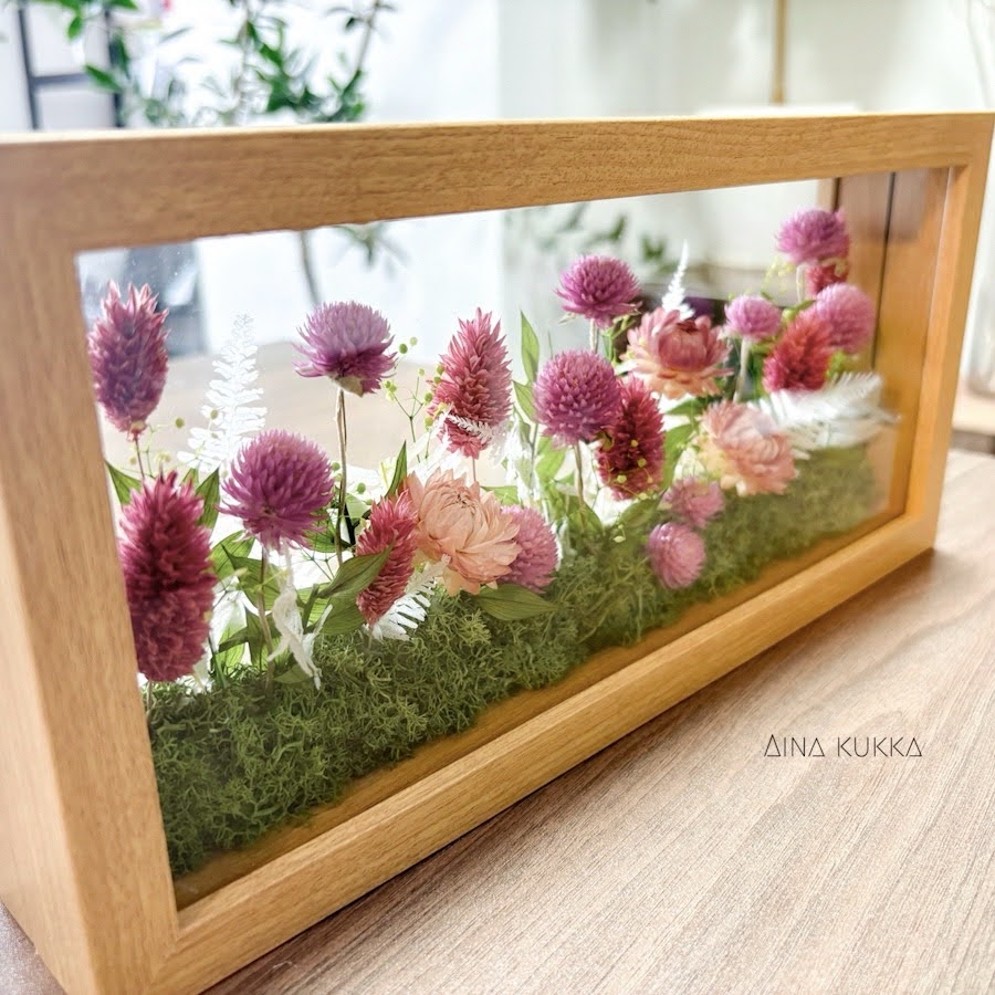 [ガラスフレームアレンジ/L]ナチュラルピンクガーデン